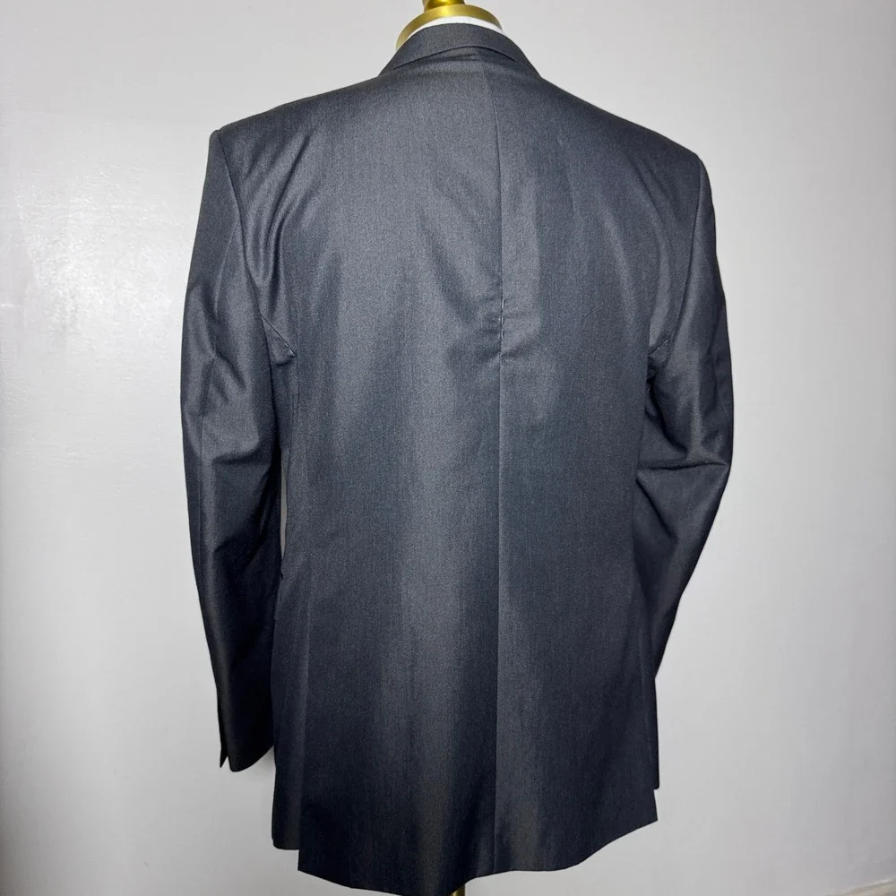 Perry Ellis‎ Portfolio Suit Mens 42R 35x30 Charcoal Gray Solid Slim Fit 2-Button